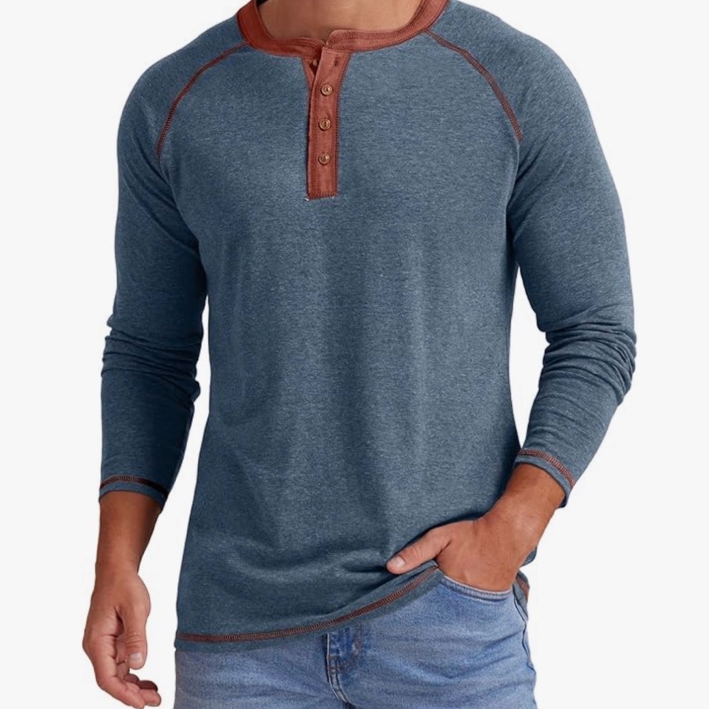 NEW! Men's Blue and Brown Long Sleeve Shirt